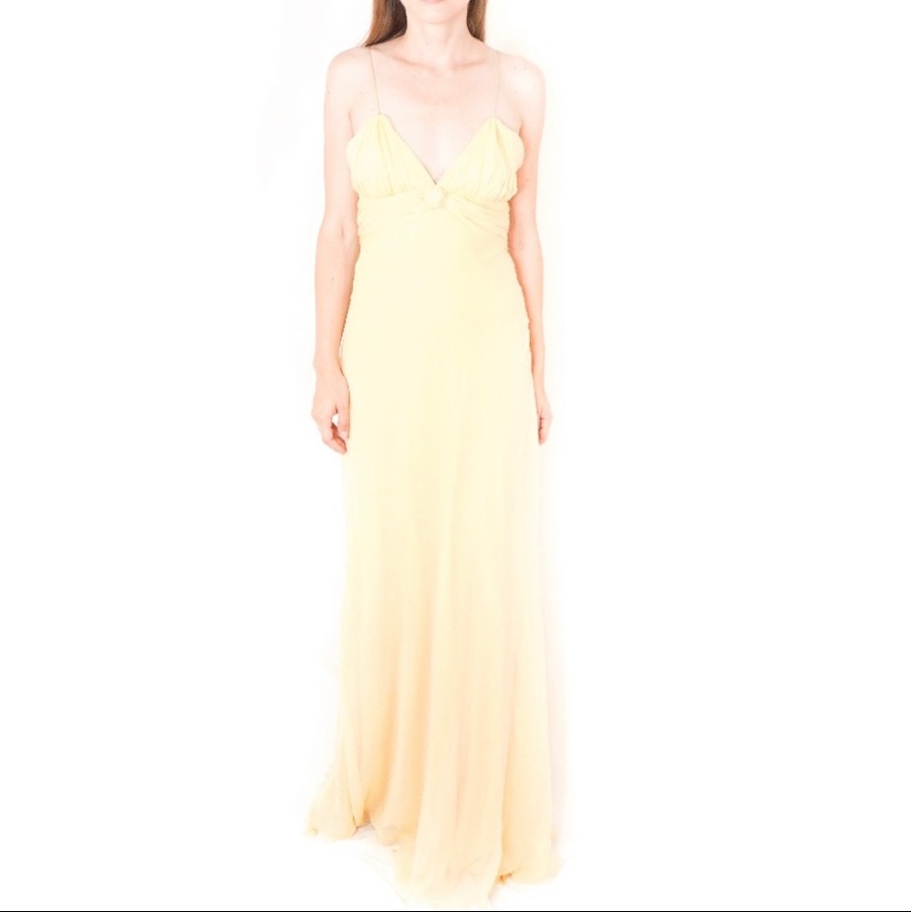 Shawna Ray Fons yellow chiffon dress